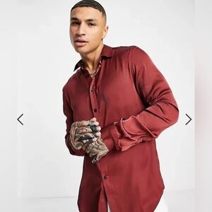 ASOS Satin Burgundy Dress Shirt